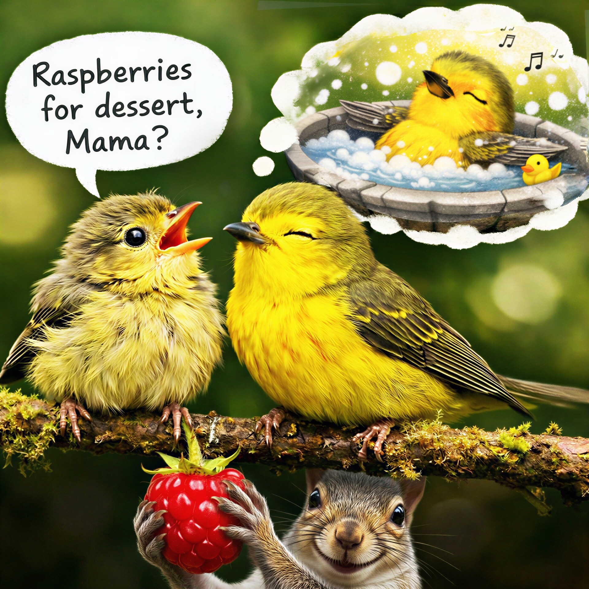 A confusion of warblers — many small bright birds mid-canopy, none distinct from the next.
