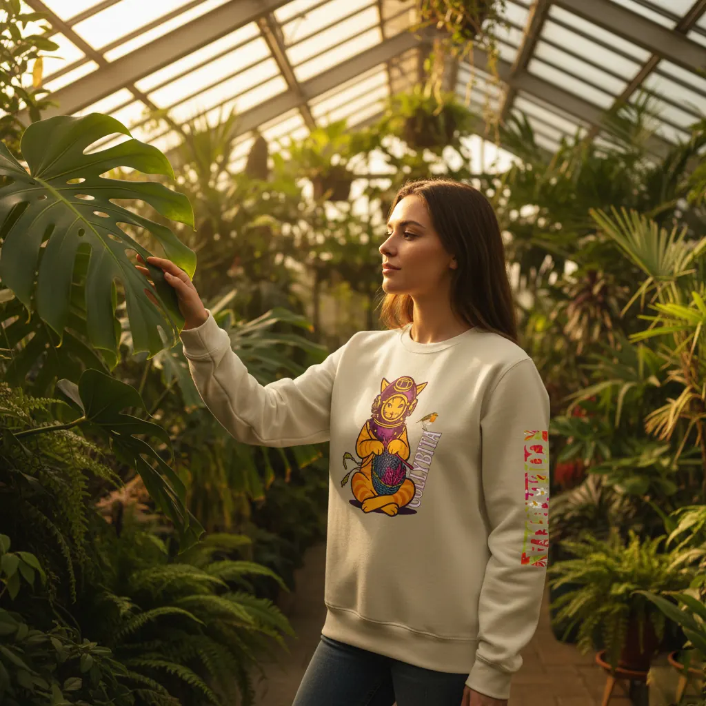 Heavyweight organic-cotton sweatshirt with the Underwater Basket Weaver Scuba Cat graphic